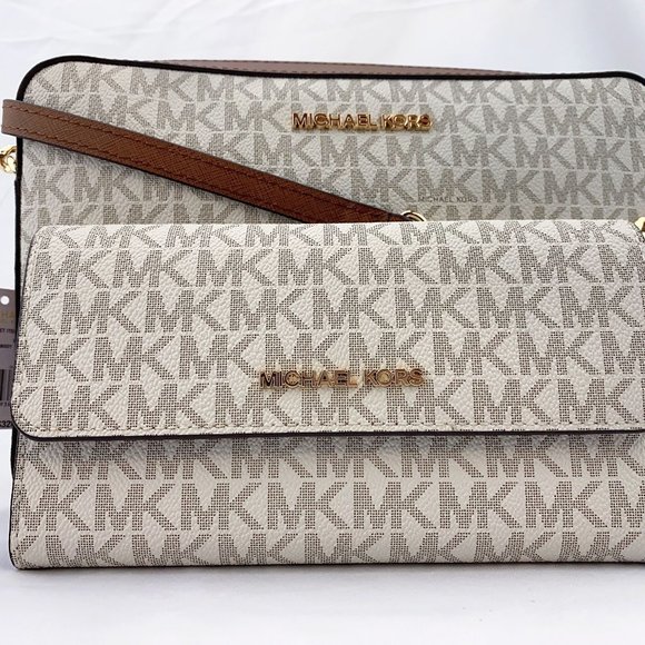 MK JST CROSSBODY BAG & TRIFOLD WALLET VANILLA - Picture 1 of 13